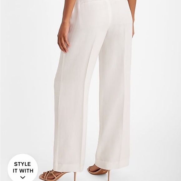 NWT Express Editor Mid Rise Linen-Blend Belted Relaxed Trouser Pant White - Picture 6 of 7